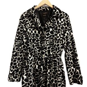 Retro Talie Button Up Belted Black and White Animal Print Coat Women’s Sz Large